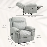 HOMCOM Manual Recliner Chair with Vibration Massage, Side Pockets, Microfibre Reclining Chair for Living Room, Grey(m-3)