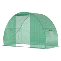 Outsunny 5'x10'x7' Tunnel Greenhouse Outdoor Walk-In Hot House with Roll-up Windows and Zippered Door, Steel Frame, PE Cover, Green(m-11)