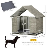 PawHut Wicker Dog House Outdoor with Canopy, Fancy Dog Bed Rattan Outside Dog Shelter with Water-Resistant Soft Cushion, Small Dog House for Medium Dogs(m-3)