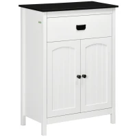 kleankin Bathroom Cabinet with Drawer, Freestanding Storage Organizer with Double Doors, Adjustable Shelf White(m-2)