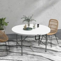 Outsunny Φ48" Folding Patio Table, Outdoor HDPE Picnic Table, Card Table for 6, Round Folding Banquet with Metal Frame, White(m-1)