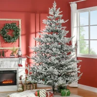 HOMCOM 8 Foot Pine Snow Flocked Artificial Christmas Tree with 1479 Realistic Cedar Branches, Auto Open, Home Holiday Decoration, Green(m-10)