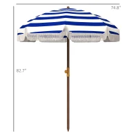 Outsunny 6.2' Beach Umbrella for Travel, Vent, Ruffles, Carry Bag, Portable Outdoor Umbrella for Garden, Blue Stripe(m-3)