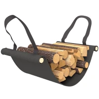 Outsunny 4ft Outdoor Firewood Rack with Cover and Carrier, Adjustable Wood Storage Holder, Indoor Outdoor Log Rack, Black(m-10)
