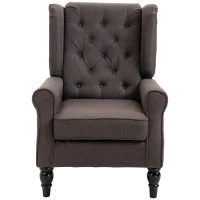 HOMCOM Wingback Accent Chair for Living Room, Button-Tufted Lounge Chair with Round Armrests and Wood Legs, Dark Brown(m-9)