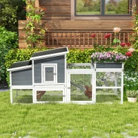 PawHut Chicken Coop with Extra Shade, Large Poultry Cage, Hen House with Flower Bed, Outdoor and Waterproof, Wooden, Stone Gray(m-10)