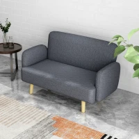 HOMCOM Velvet Feel Fabric 2 Seater Sofa, Small Sofa Loveseat with 8.3" Thick Padding and Wood Legs, Grey(m-8)