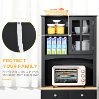 HOMCOM Freestanding 67" Kitchen Buffet with Hutch, Pantry Cabinet with Microwave Stand, Adjustable Shelf, 2 Drawers, Cupboard, Black(m-6)