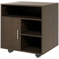 HOMCOM Mobile Printer Stand, Printer Cart with Storage Cupboard, 3 Open Shelves and 4 Rolling Wheels for Home Office, Coffee(m-11)