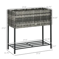 Outsunny Raised Garden Bed, Elevated Planter Box with Rattan Wicker Look, Tool Storage Shelf, Portable Design for Herbs, Vegetables, Flowers, Gray(m-3)