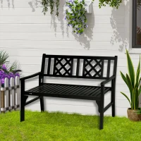 Outsunny Foldable Garden Bench, 2-Seater Patio Wooden Bench, Loveseat Chair with Backrest and Armrest for Patio, Porch or Balcony, Black(m-1)