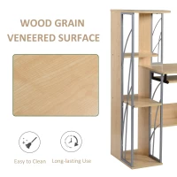 HOMCOM Modern Computer Desk with 4-Tier Bookshelf, Home Office Writing Table Workstation with Tower Storage Shelves Keyboard Tray & Lockable Drawers, Natural(m-4)