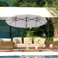 Outsunny Double Sided Patio Umbrella, 9.7' Large Outdoor Market Umbrella with Push Button Tilt and Crank, 3 Air Vents and 12 Ribs, for Garden, Deck, Pool, White(m-2)