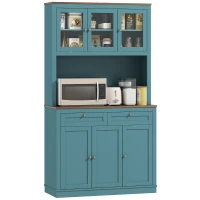 HOMCOM 71" Kitchen Pantry Cabinet with Microwave Stand, Kitchen Hutch with 2 Drawers and Adjustable Shelves, Green(m-11)
