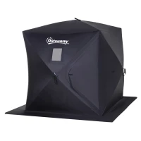 Outsunny 2 Person Ice Fishing Shelter, Pop-Up Portable Ice Fishing Tent with Carry Bag, Windows and Anchors for Low-Temp -22℉, Black(m-11)