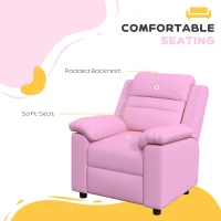 Qaba Kids Leather Recliner Chair with Armrest, Footrest, Headrest for Boys and Girls 3-9 Years Old, Pink(m-5)