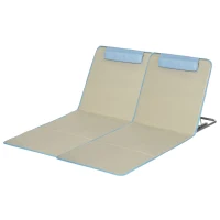 Outsunny Set of 2 Beach Lounge Chair, Folding Ground Beach Mat w/ Adjustable Back, Steel Frame, Head Pillow and Carry Bag, Beige(m-2)