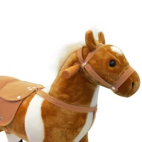 Qaba Kids Rocking Horse, Large Walking  Ride on Toy  for Toddlers 3 year old, Baby Plush Animal Rocker with Sound and Wheel, Brown(m-9)