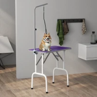 PawHut Foldable Pet Grooming Table for Dogs Cats with Adjustable Arm, Non-slip Surface, Purple(m-8)