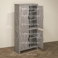 HOMCOM 64" Kitchen Pantry Cabinet, Freestanding Storage Cabinet with 4 Doors, 3 Adjustable Shelves, Charcoal Grey(m-3)