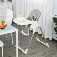Qaba Foldable High Chair for Babies and Toddlers with Adjustable Backrest/Footrest & Removable Tray, Portable High Chair for Travel with 5-Point Harness, Convertible High Chair, Grey(m-2)