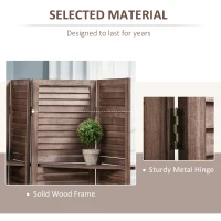 HOMCOM Room Divider, 4 Panel 67" Tall Wood Privacy Screen with 3 Display Shelves, and Folding Storage for Bedroom or Home Office, Walnut(m-5)