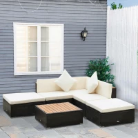 Outsunny 6 Piece Patio Furniture Set, All Weather Outdoor Rattan Sectional Sofa Couch with Chaise Lounge Sides, Coffee Table & Chairs, Conversation Set with Pillows & Cushions, Gray(m-10)