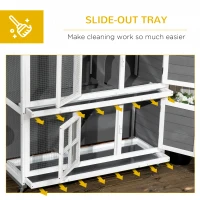 PawHut 2 Tier Wooden Rabbit Hutch with Wheels, Waterproof Roof, Removable Tray for Outdoor & Indoor, Dark Grey(m-6)