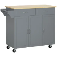 HOMCOM Kitchen Cart with Storage, Rolling Kitchen Island on Wheels with Bamboo Countertop, Drawers, Cabinets, 3 Doors, Grey(m-11)