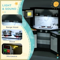 Qaba Play Kitchen Set for Kids w/ Apron and Chef Hat, Ice Maker Brown(m-4)