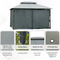 Outsunny 10' x 13' Outdoor Soft Top Gazebo Pergola with Curtains, 2-Tier Steel Frame Gazebo for Patio, Sage Gray(m-5)