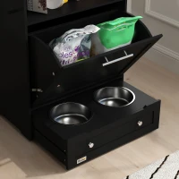 PawHut Pet Feeder Station Storage Cabinet, Dog Food Storage Container with Dog Raised Bowls, Watering Supplies, Black(m-9)