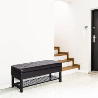 HomCom 44" Tufted Faux Leather Ottoman Storage Bench With Shoe Rack - Dark Brown(m-8)