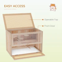 PawHut 24 Inch Hamster Cage, 2 Levels Small Animals Habitat Pet House with Openable Roof, Run Space, Platforms, Natural Wood(m-5)