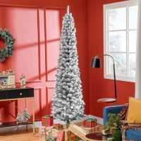 HOMCOM 7.5ft Flocked Christmas Tree, Pencil Christmas Tree with Realistic Branch Tips, Folding Metal Stand, Black(m-1)