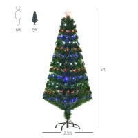 HOMCOM 5ft Fiber Optic Artificial Fir Christmas Tree, LED Pre-Lit Holiday Decoration with 180 Lights and Branch Tips(m-3)