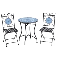 Outsunny 3-Piece Outdoor Bistro Set Garden Coffee Table Set with Mosaic Top for Patio, Balcony, Poolside, Black(m-11)