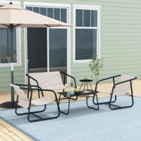 Outsunny Garden Sofa Set, 4 Piece Patio Conversation Furniture Set with Glass Table, Breathable Mesh, Cream White(m-8)