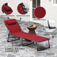 Outsunny Outdoor Folding Lounge Chair, Reclining Chaise Lounge Tanning Chair with Adjustable Back, Side Table, Headrest, Red(m-5)