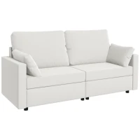 HOMCOM Modern 3 Seater Sofa, 77" Upholstered Couch with 2 Throw Cushions for Bedroom, Living Room, Cream White(m-11)