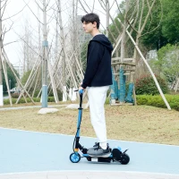 Soozier Foldable Electric Scooter for Kids Ages 6-14, with Seat and 2 Adjustable Heights, Max 6km Range & 12km/h, Blue(m-10)