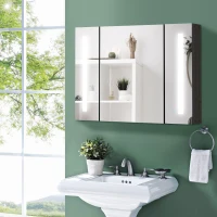 kleankin Medicine Cabinet with Mirror, Wall Mounted Bathroom Mirror Cabinet with Adjustable Shelf, USB Charge, High Gloss Black(m-1)