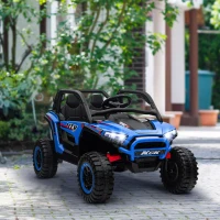 Qaba 2 Seater 24V 7AH Ride on Truck, Electric Car for Kids w/ Spring Suspension, Remote Lights, Horn, Music, Blue(m-8)
