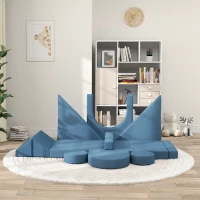 Qaba 12-Piece Modular Kids Play Couch Building Fort for Playroom Bedroom, Convertible Kids Sofa, Blue(m-9)