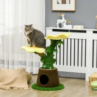 PawHut 18" Plush Cat Tree with Two Flower Platforms, Multi-Activity Centre Cat Tower with Jute Scratching Posts, Elevated Perches, Round Roomy Condo with Door, Green(m-1)