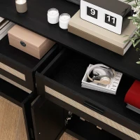 HOMCOM Kitchen Sideboard Cabinet, Boho Entryway Cabinet with Decorative Rattan Doors and Drawers for Dining Room, Black(m-9)