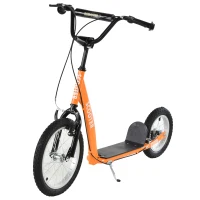 Aosom Youth Scooter Kick Scooter for Kids 5+ with Adjustable Handlebar 16" Front and 12" Rear Dual Brakes Inflatable Wheels, Orange(m-1)