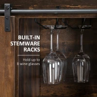 HOMCOM Industrial Sideboard Buffet Cabinet with Sliding Barn Doors, Coffee Bar Cabinet with Stemware Racks, Drawer and Adjustable Shelves for Kitchen, Rustic Brown(m-5)