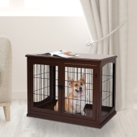 PawHut 26" Wooden Dog Cage with Double Door Entrance & Simple Modern Design, Brown