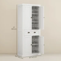 HOMCOM 72" Kitchen Cabinet, Kitchen Pantry Cabinet with 4 Doors, 2 Adjustable Shelves and Drawer, Distressed White(m-3)